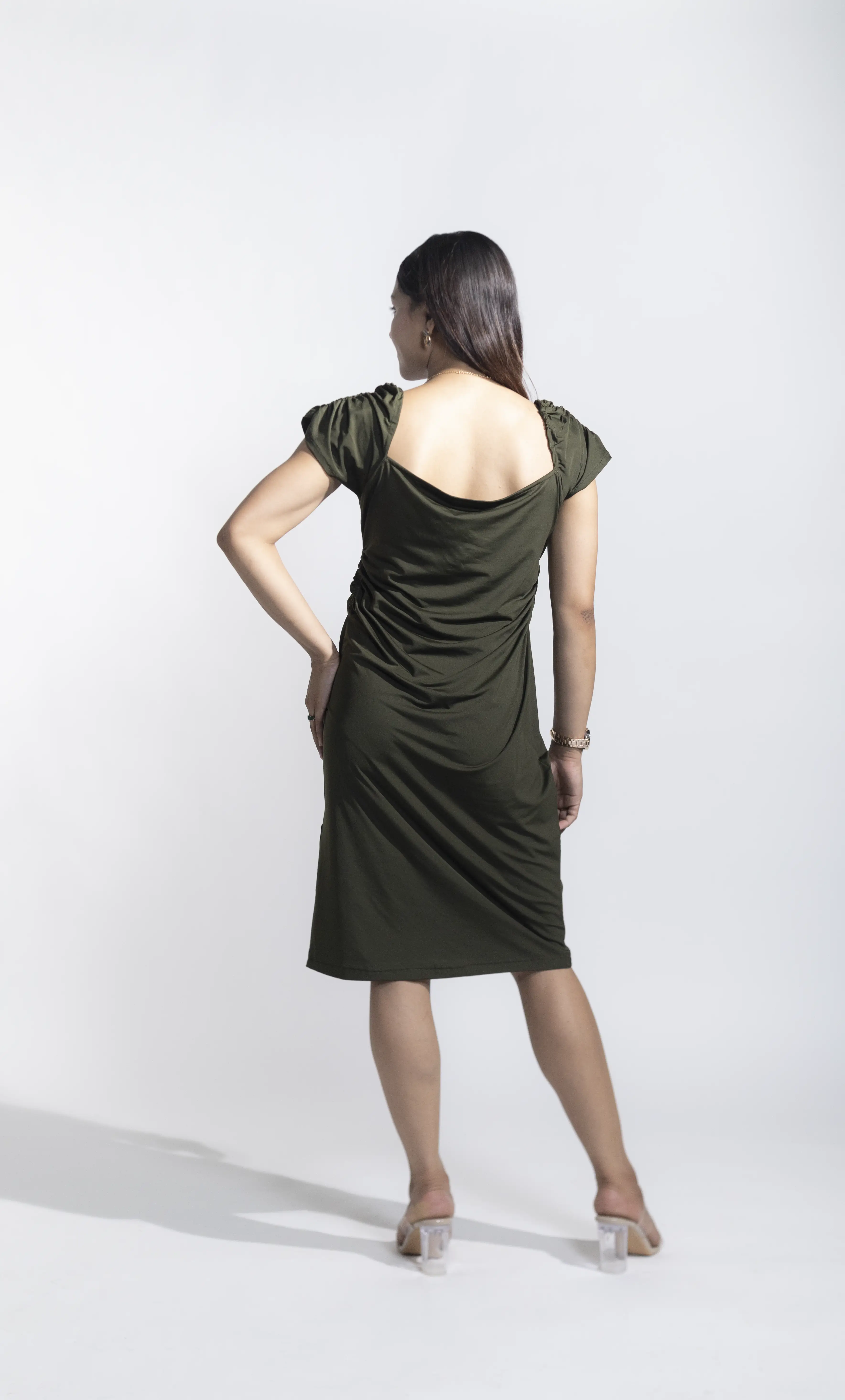 Bodycon Pleated Knee-Length Dress - Akaynaa